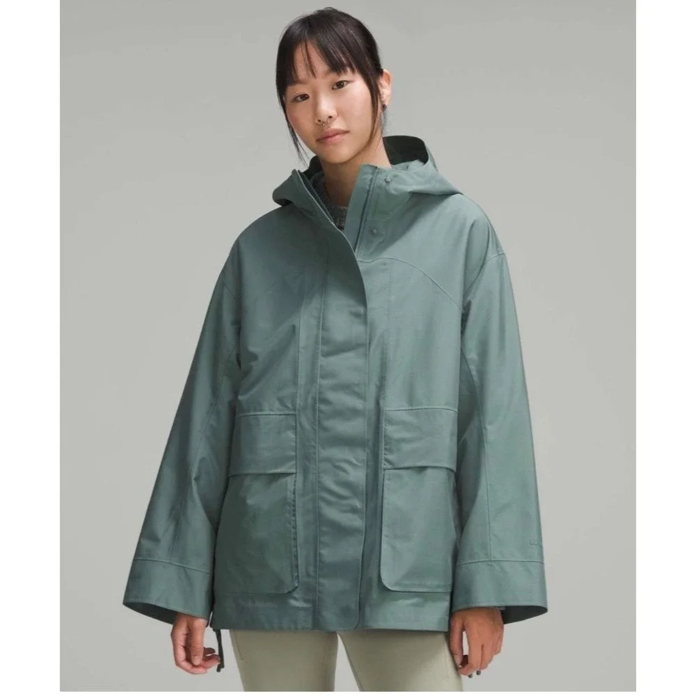 Lululemon Oversized Hooded Rain Jacket In Medium Forest - Size 10